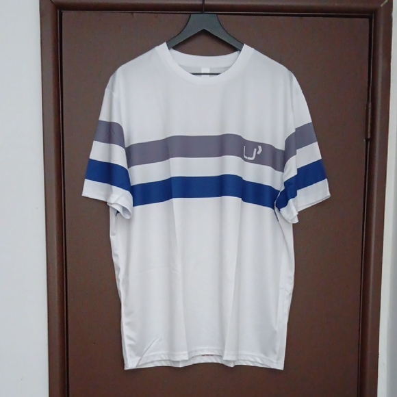 yuehuashop Other - Men's White and Blue Designer Short Sleeve Tee with Stripes Size XL